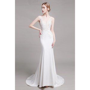 Mermaid Sweep Train Lace Stretch Satin Wedding Dress